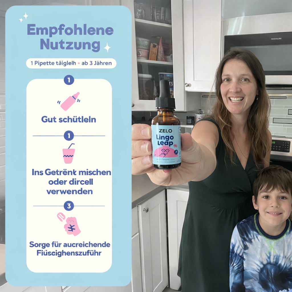 ZELO LingoLeap für Kinder – Zeolith-Tropfen mit B-Vitaminen – Unterstützung der Sprachentwicklung